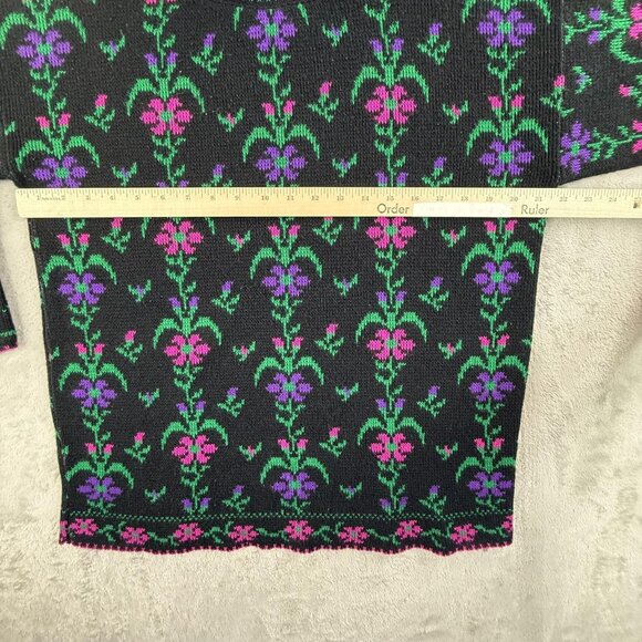 Vintage Justin Allen Sweater Womens Large Black Floral Knit Mock Neck Made USA - Picture 5 of 12